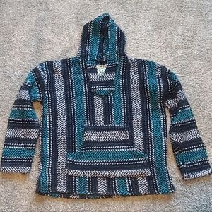 Baja Joe- DrugRug Earth Ragz striped woven eco-friendly hoodie In "Teal & Black"